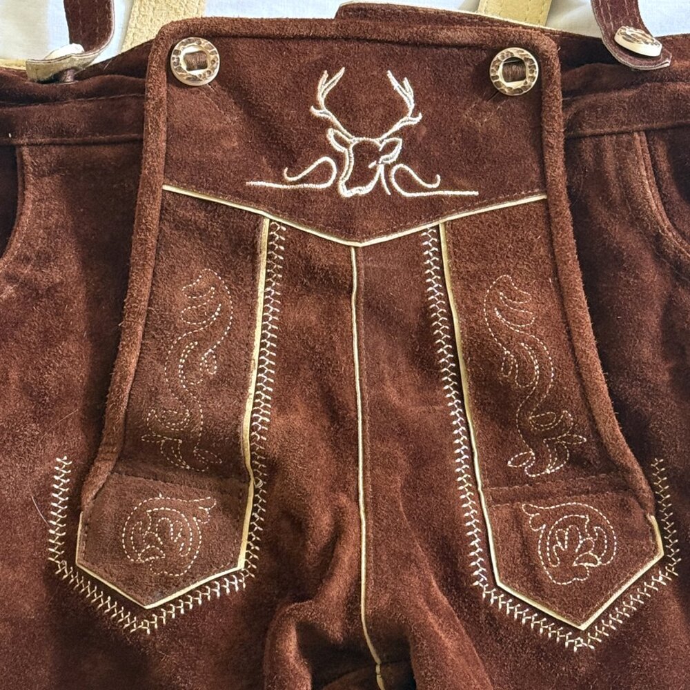 Bavaria Trachten Lederhosen Mens 38 Shorts Genuine Leather Oktoberfest Suspender - Picture 5 of 10